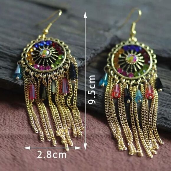 New Gorgeous Rhinestone Decor Metal Tassel Drop Earrings multicolor - Picture 3 of 6